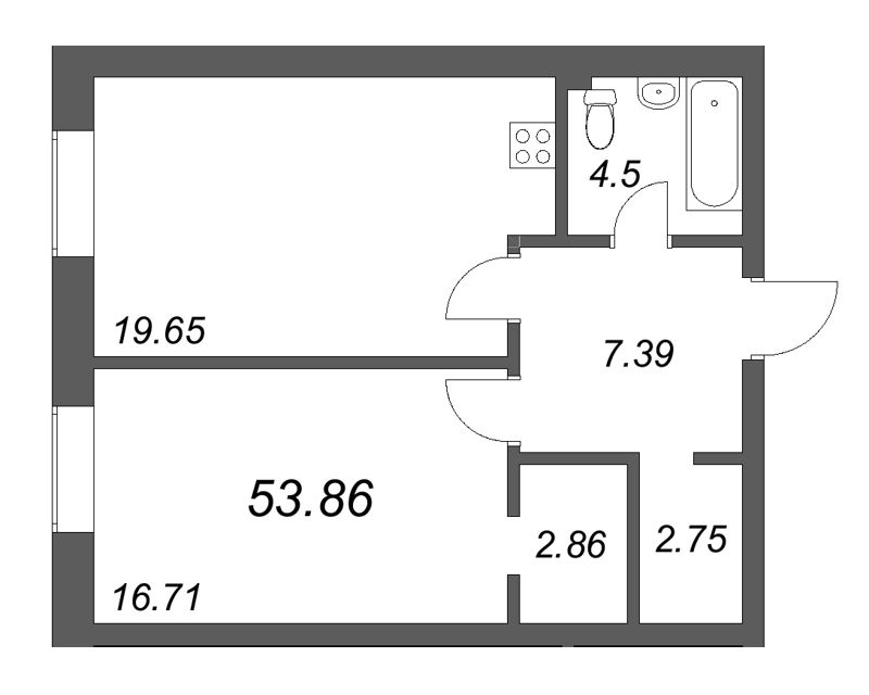 Планировка: 2 ккв (Евро), 53,9 м², 43 842 040 ₽