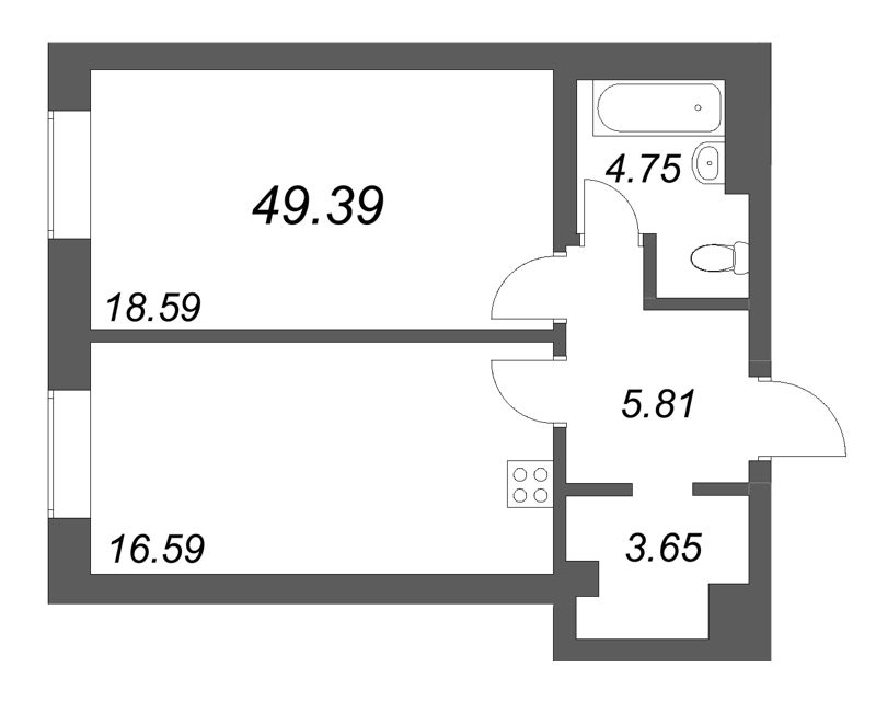 Планировка: 2 ккв (Евро), 49,4 м², 43 463 200 ₽