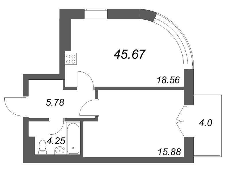 Планировка: 2 ккв (Евро), 45,7 м², 41 194 340 ₽