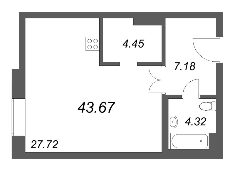Планировка: Студия, 43,7 м², 34 106 270 ₽