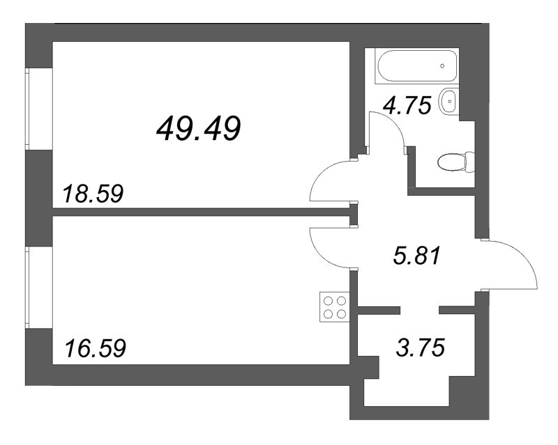 Планировка: 2 ккв (Евро), 49,5 м², 41 918 030 ₽