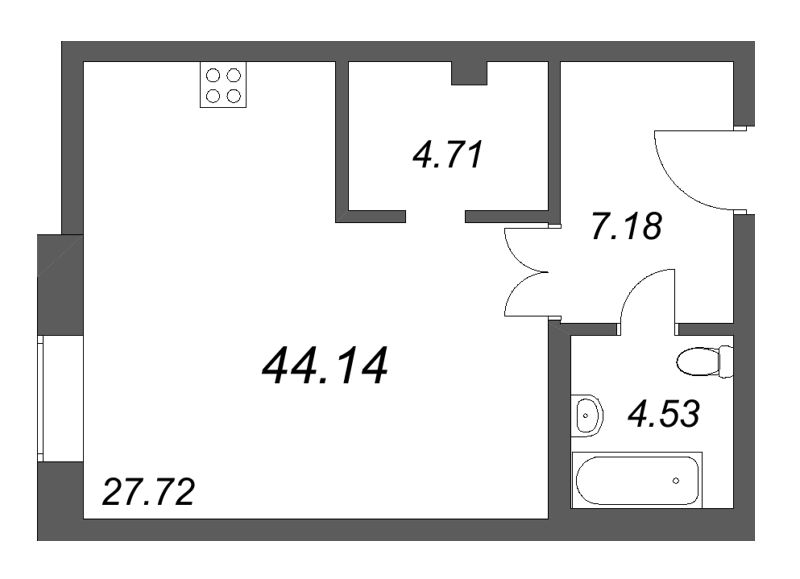 Планировка: Студия, 44,1 м², 33 016 720 ₽
