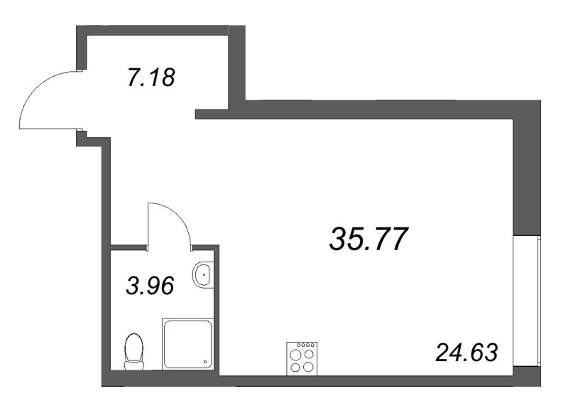 Планировка: Студия, 35,8 м², 25 470 029 ₽