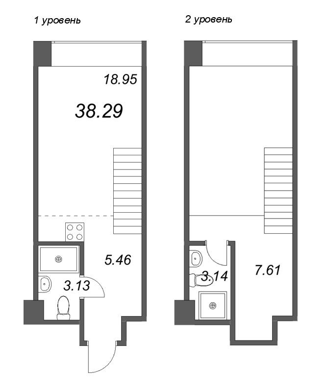 Планировка: 2 ккв (Евро), 38,7 м², 25 665 037 ₽