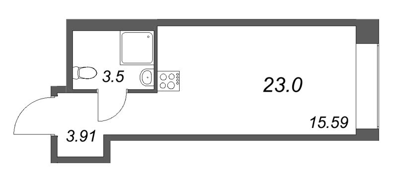 Планировка: Студия, 23 м², 15 200 010 ₽