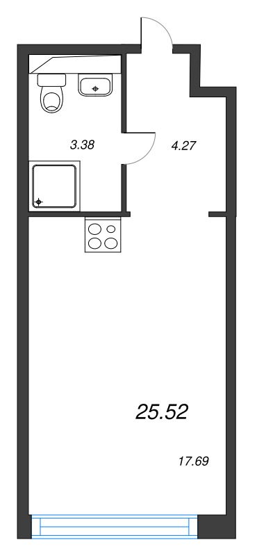 Планировка: Студия, 25,6 м², 26 843 571 ₽