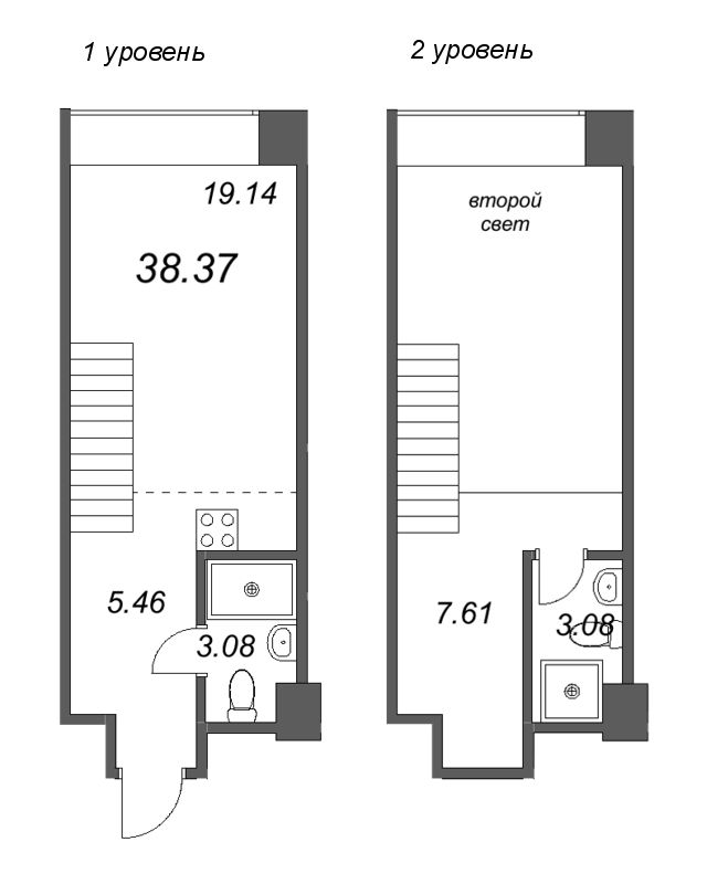 Планировка: 2 ккв (Евро), 38,8 м², 25 764 643 ₽