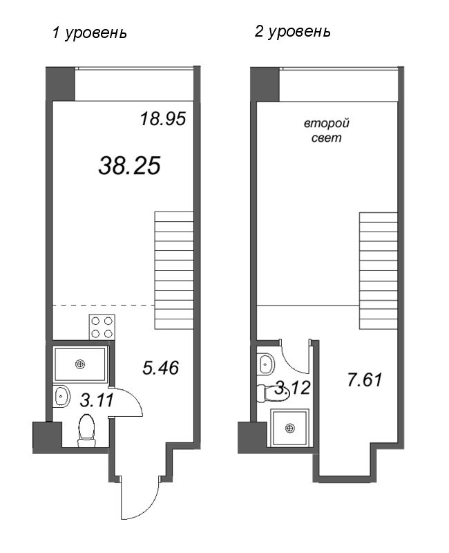 Планировка: 2 ккв (Евро), 38,6 м², 26 674 273 ₽