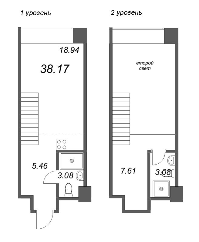 Планировка: 2 ккв (Евро), 38,2 м², 27 996 112 ₽