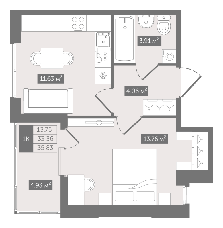 Планировка: 1 ккв, 35,8 м², 21 725 879 ₽