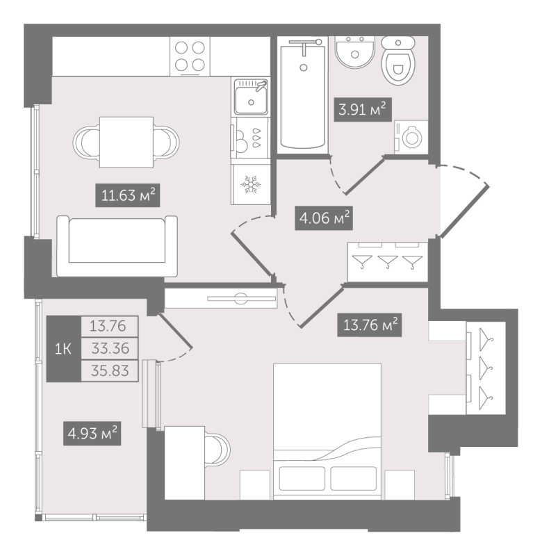 Планировка: 1 ккв, 35,8 м², 21 942 471 ₽