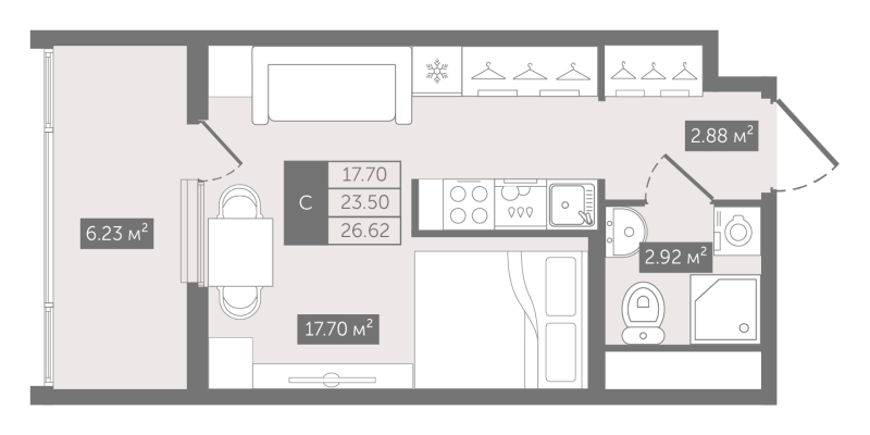 Планировка: Студия, 26,6 м², 18 909 091 ₽