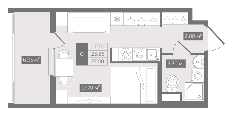 Планировка: Студия, 27 м², 17 684 973 ₽