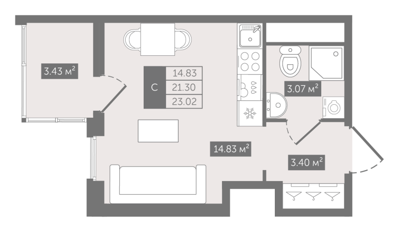 Планировка: Студия, 23 м², 17 208 233 ₽