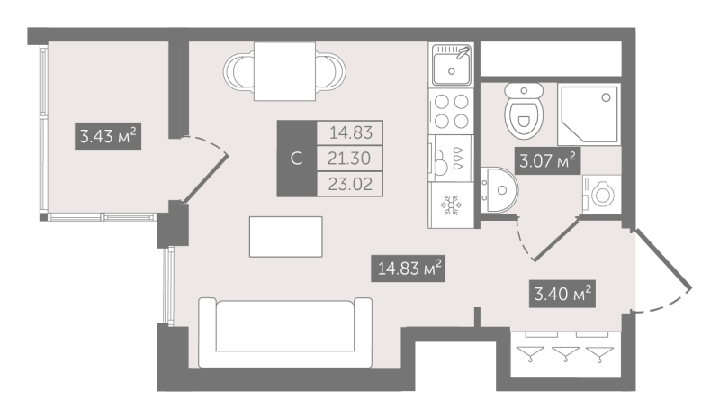 Планировка: Студия, 23 м², 16 994 147 ₽