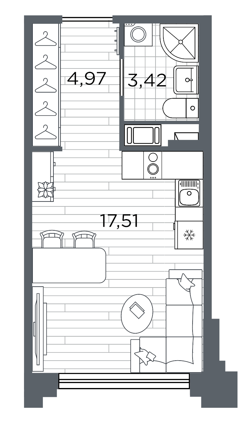 Планировка: Студия, 25,9 м², 14 295 142 ₽