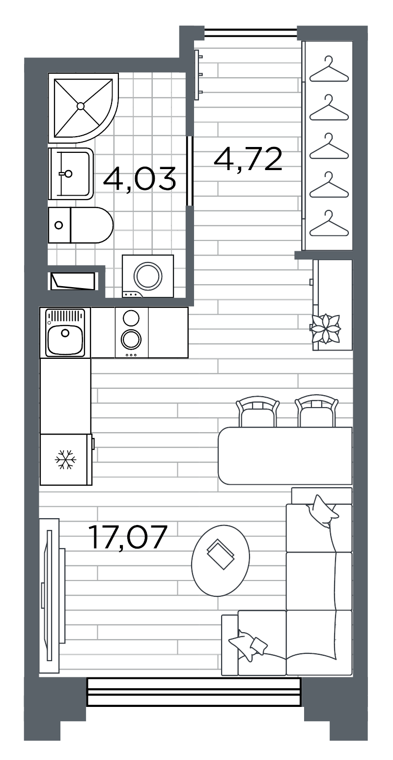 Планировка: Студия, 25,8 м², 14 132 474 ₽