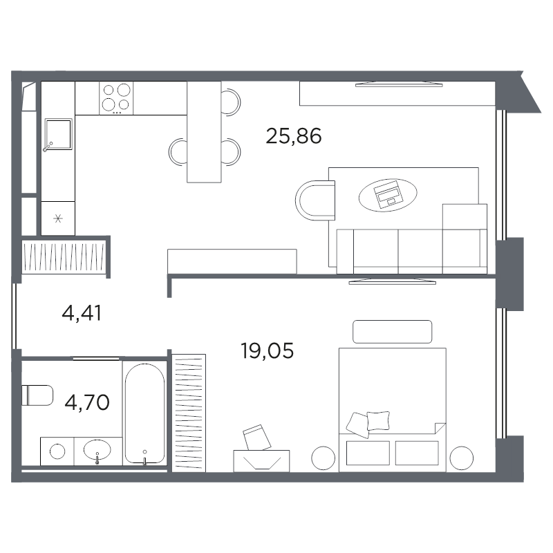 Планировка: 2 ккв (Евро), 54 м², 24 775 733 ₽