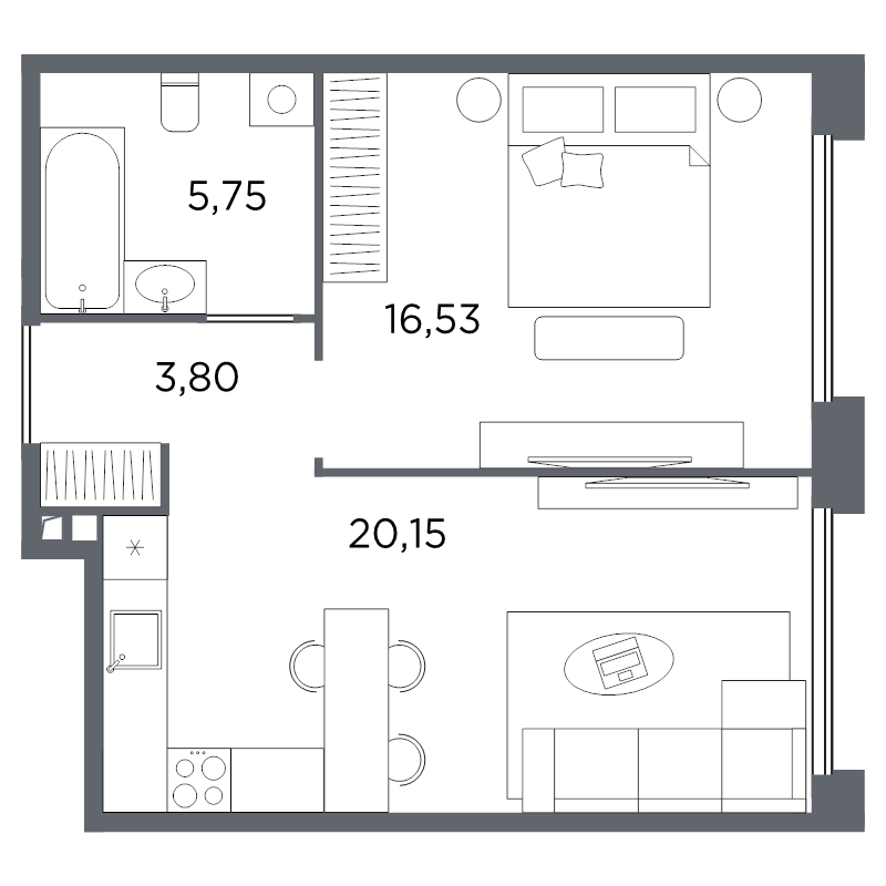 Планировка: 2 ккв (Евро), 46,2 м², 22 305 047 ₽