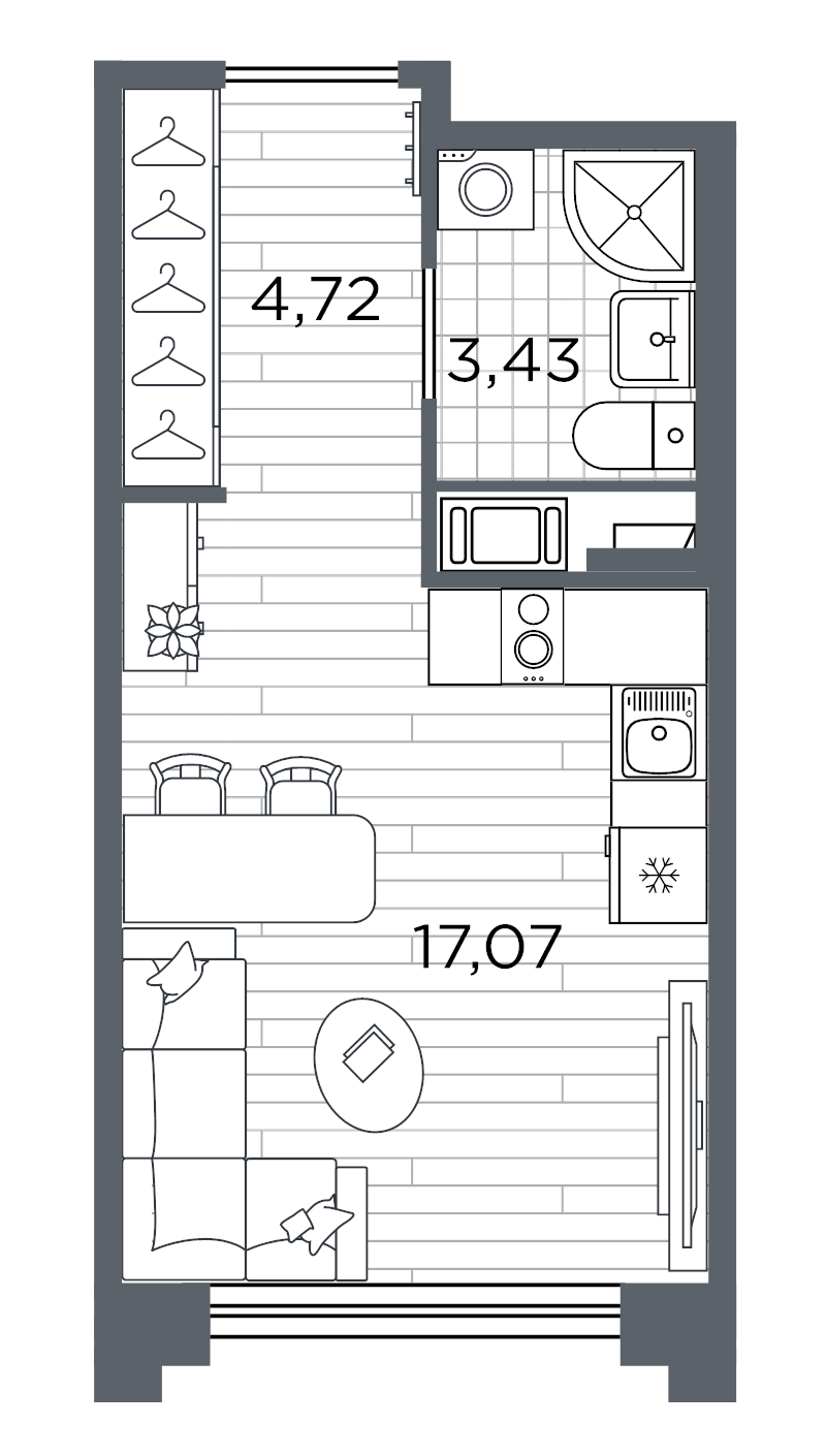Планировка: Студия, 25,2 м², 14 043 303 ₽