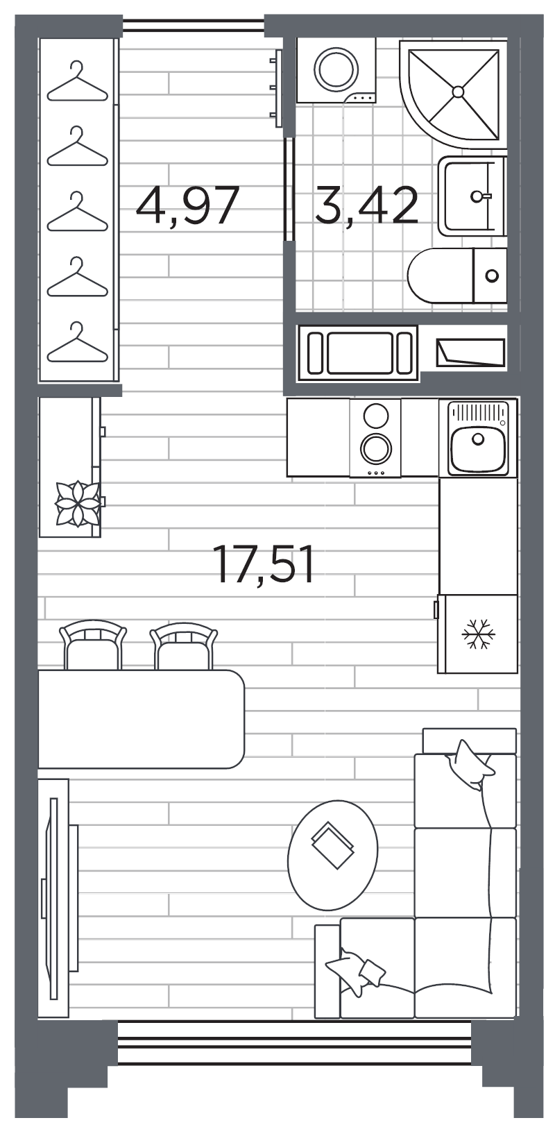 Планировка: Студия, 25,9 м², 14 414 023 ₽