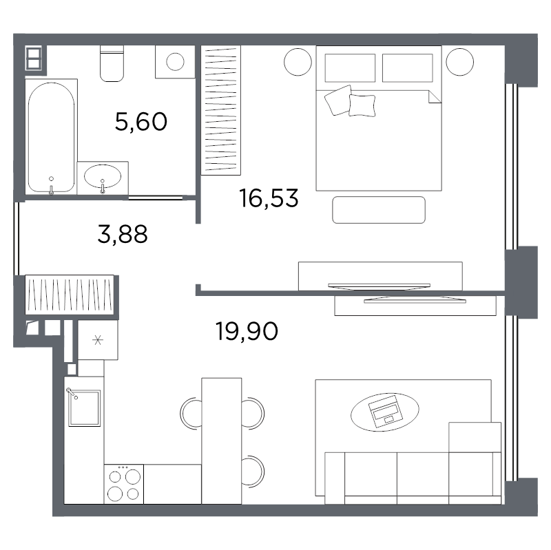 Планировка: 2 ккв (Евро), 45,9 м², 26 627 800 ₽
