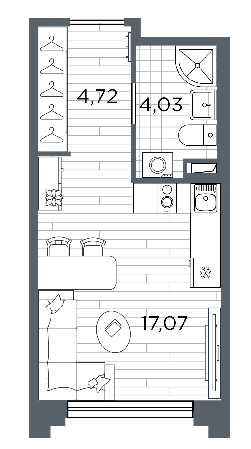 Планировка: Студия, 25,8 м², 14 132 474 ₽