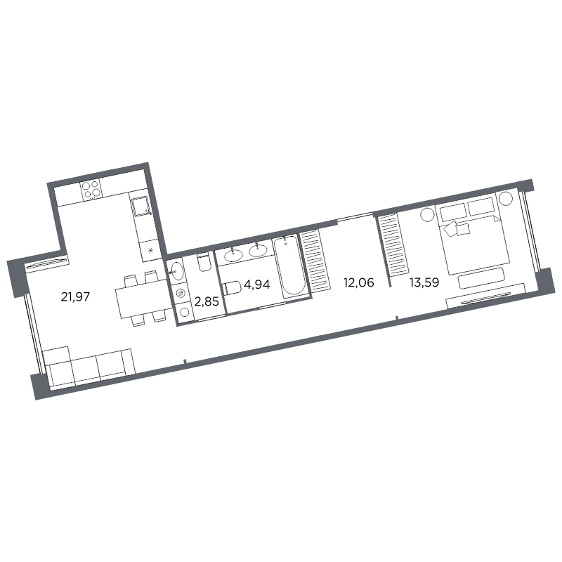 Планировка: 2 ккв (Евро), 55,4 м², 27 128 736 ₽