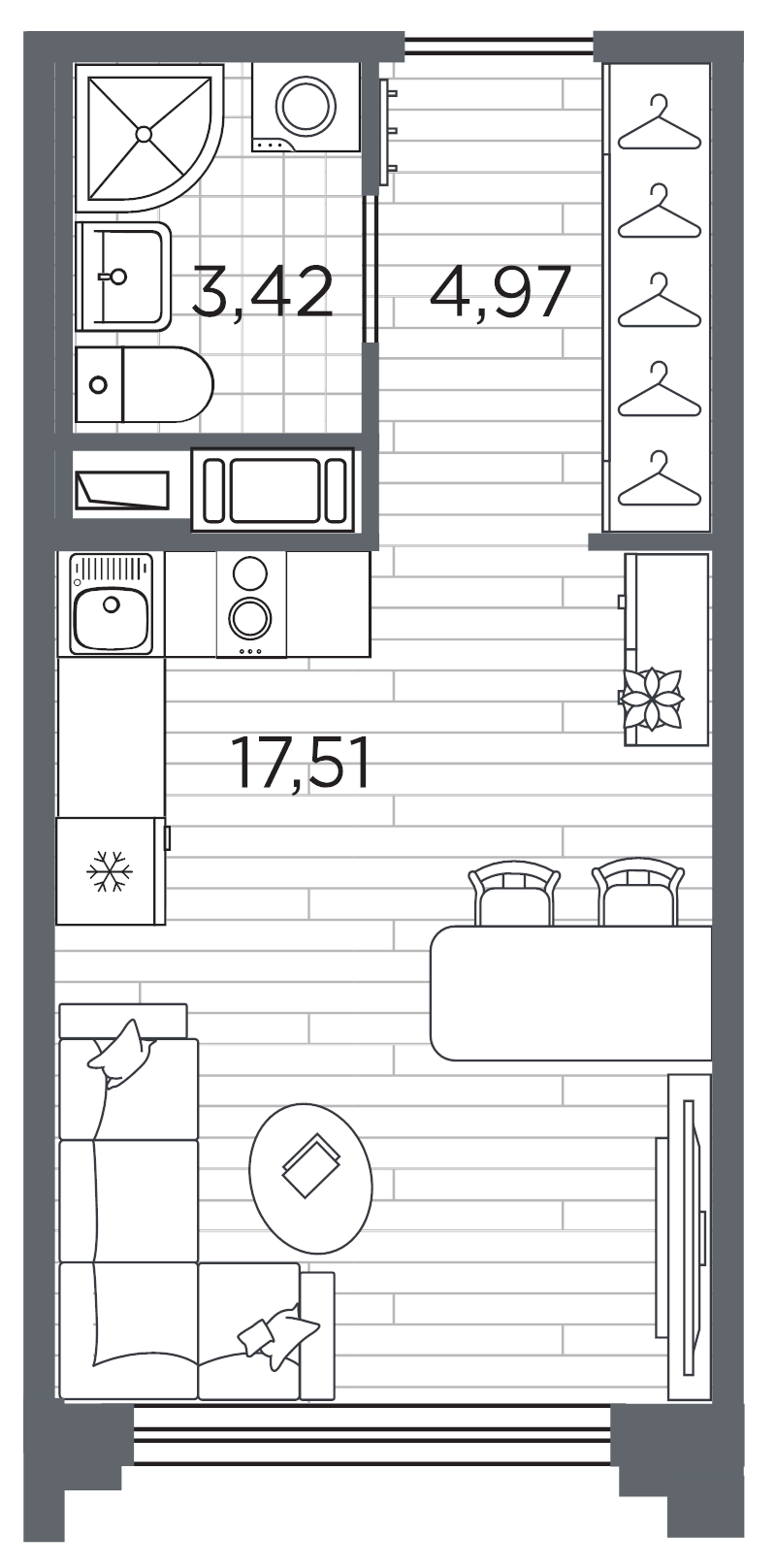 Планировка: Студия, 25,9 м², 14 414 023 ₽