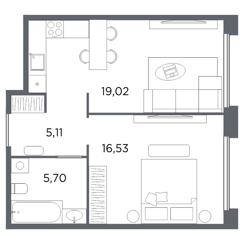 Планировка: 2 ккв (Евро), 46,4 м², 22 367 769 ₽