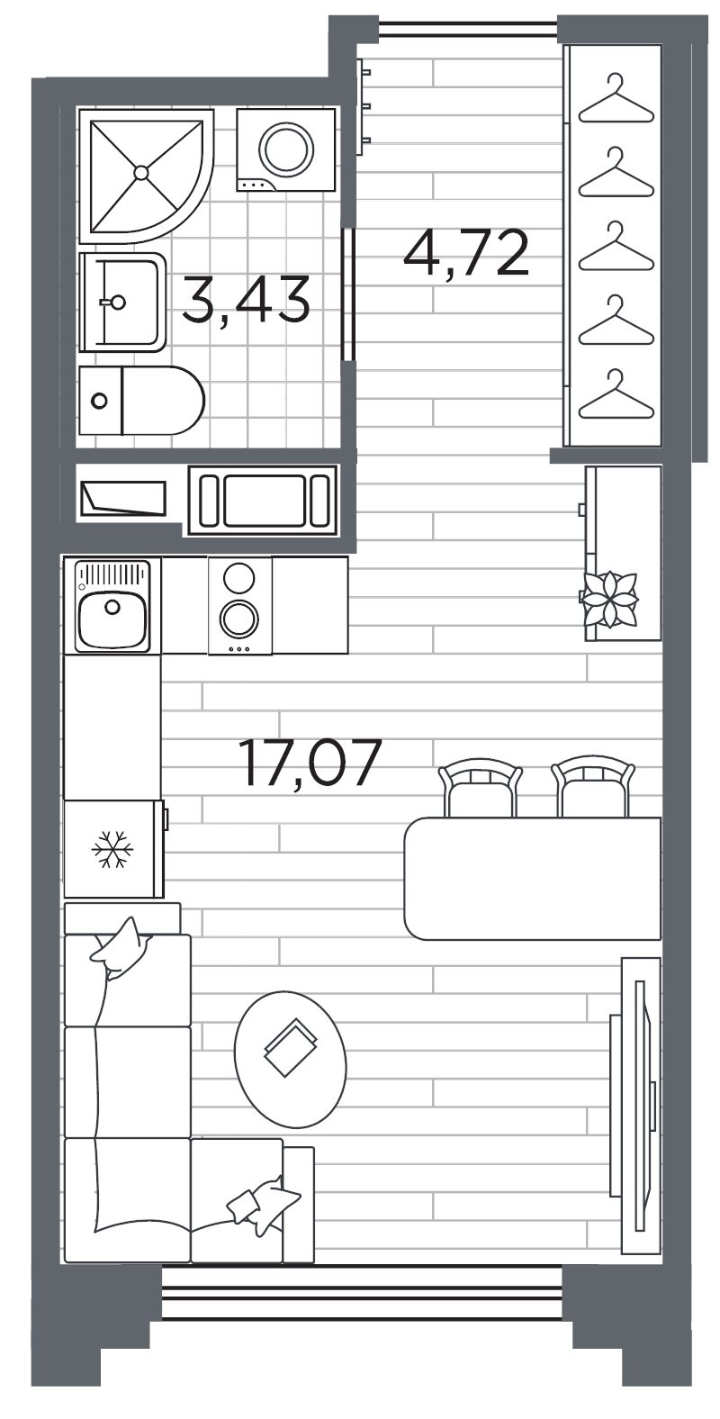 Планировка: Студия, 25,2 м², 14 159 063 ₽