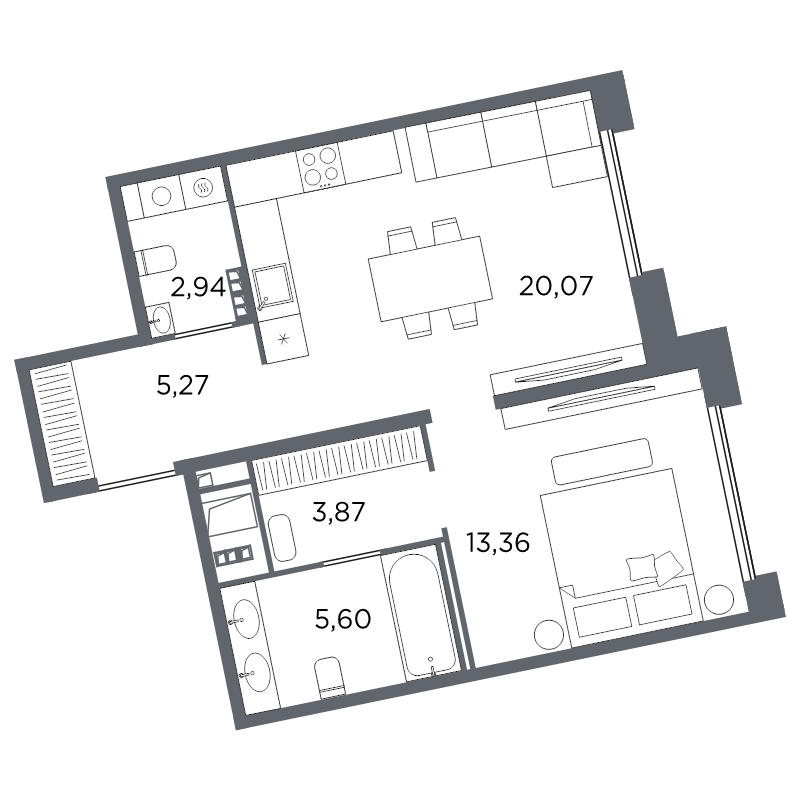 Планировка: 2 ккв (Евро), 51,1 м², 27 313 184 ₽