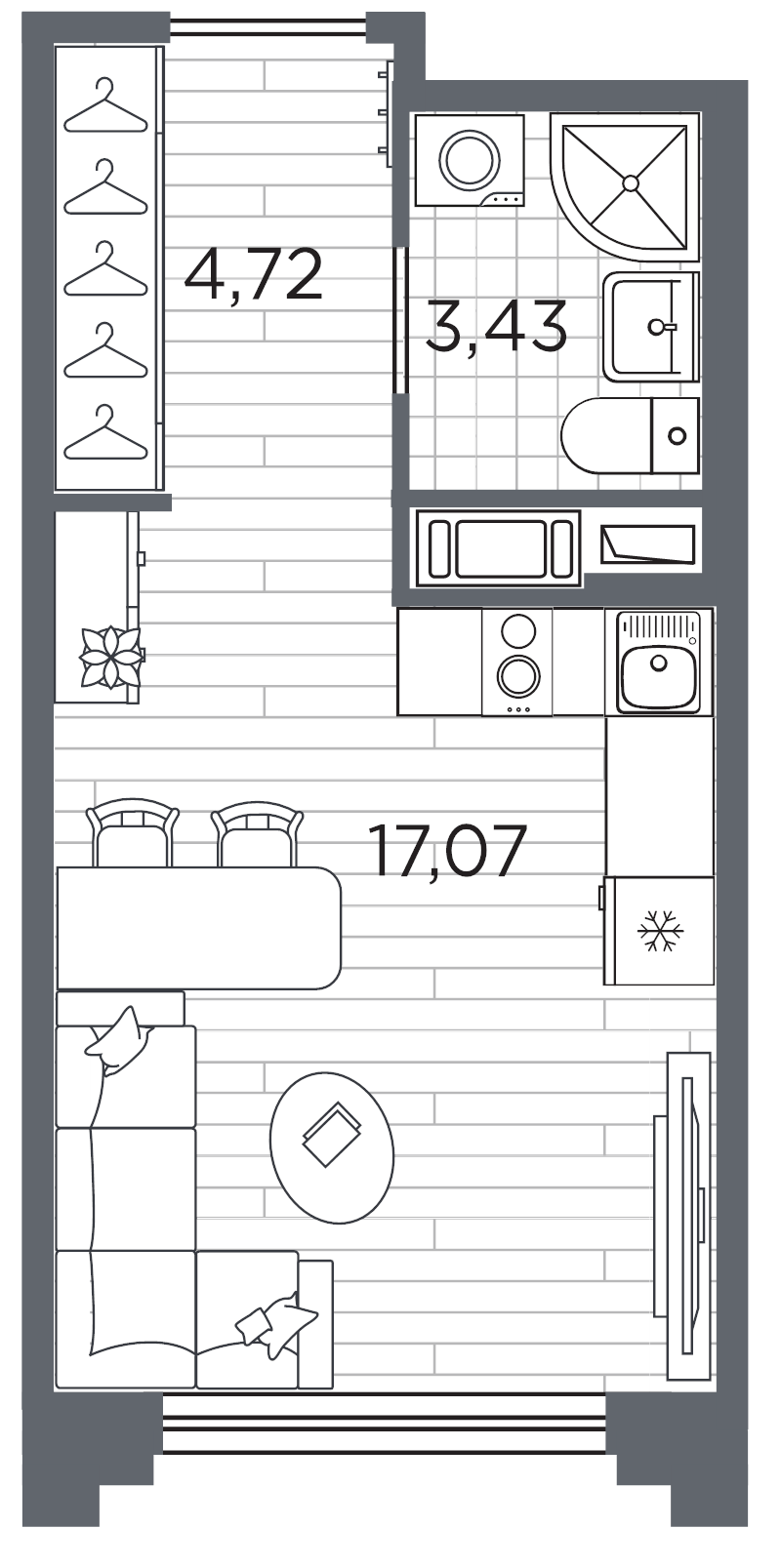Планировка: Студия, 25,2 м², 14 159 063 ₽