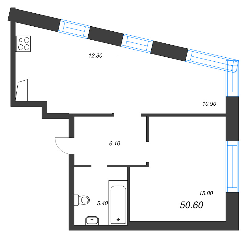 Планировка: 2 ккв (Евро), 50,3 м², 40 830 824 ₽