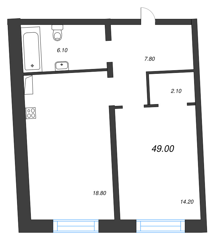 Планировка: 2 ккв (Евро), 49 м², 35 425 873 ₽