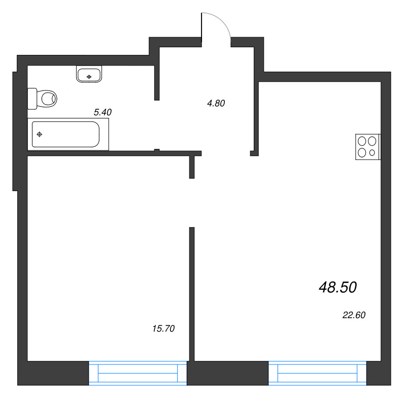 Планировка: 2 ккв (Евро), 48,5 м², 33 805 810 ₽
