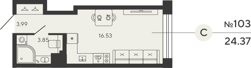 Планировка: Студия, 24,4 м², 13 733 714 ₽