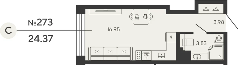 Планировка: Студия, 24,4 м², 13 567 998 ₽