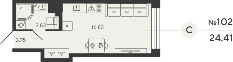 Планировка: Студия, 24,4 м², 13 279 040 ₽