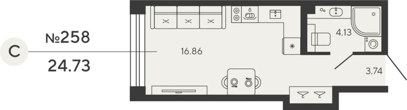 Планировка: Студия, 24,7 м², 14 188 838 ₽