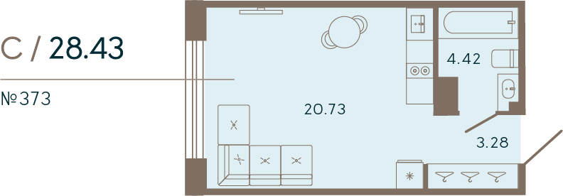 Планировка: Студия, 28,4 м², 17 664 981 ₽