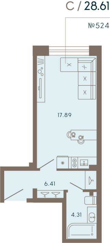 Планировка: Студия, 28,6 м², 19 722 304 ₽