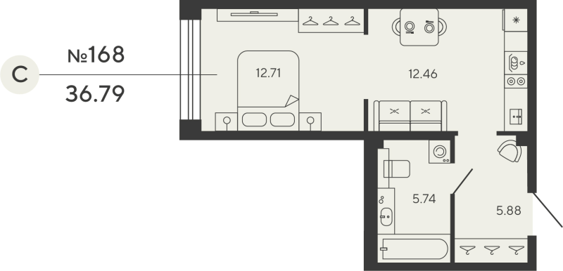 Планировка: Студия, 36,8 м², 17 678 405 ₽