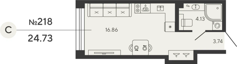 Планировка: Студия, 24,7 м², 13 642 305 ₽