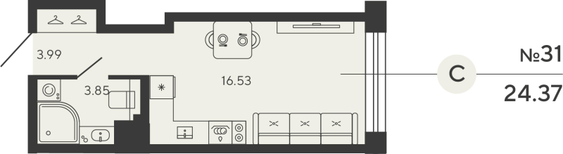 Планировка: Студия, 24,4 м², 13 319 424 ₽