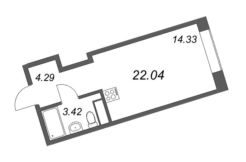 Планировка: 2 ккв (Евро), 22 м², 16 695 003 ₽
