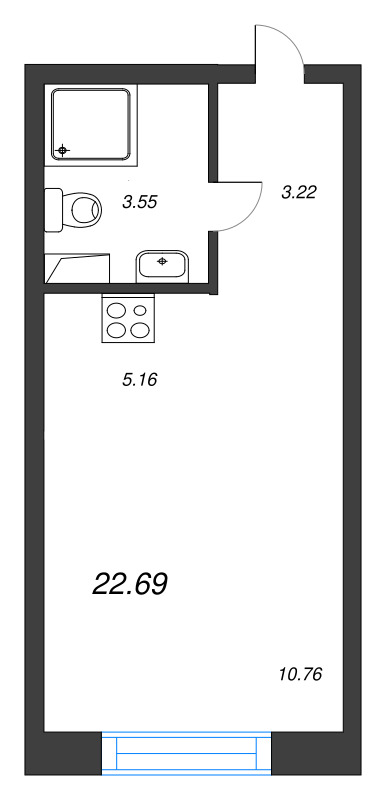 Планировка: Студия, 22,7 м², 14 861 950 ₽