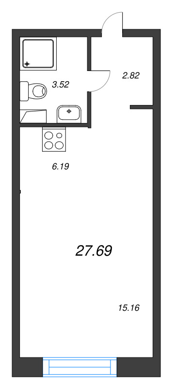 Планировка: Студия, 27,7 м², 16 627 845 ₽