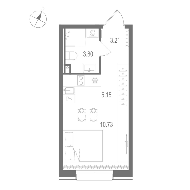 Планировка: Студия, 22,9 м², 12 589 500 ₽