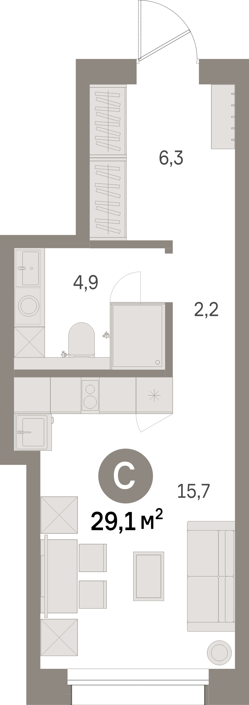 Планировка: Студия, 29,1 м², 11 430 000 ₽